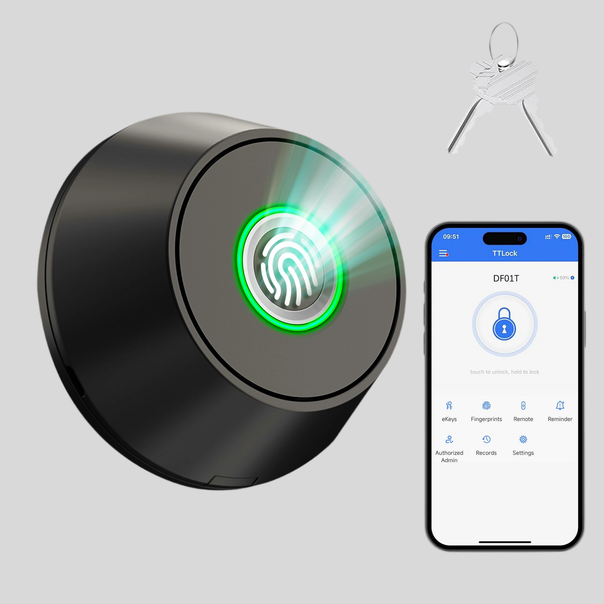 KeylessHome Smart Lock Fingerprint & Keypad Door Lock Bluetooth/Wi-Fi Smartphone App