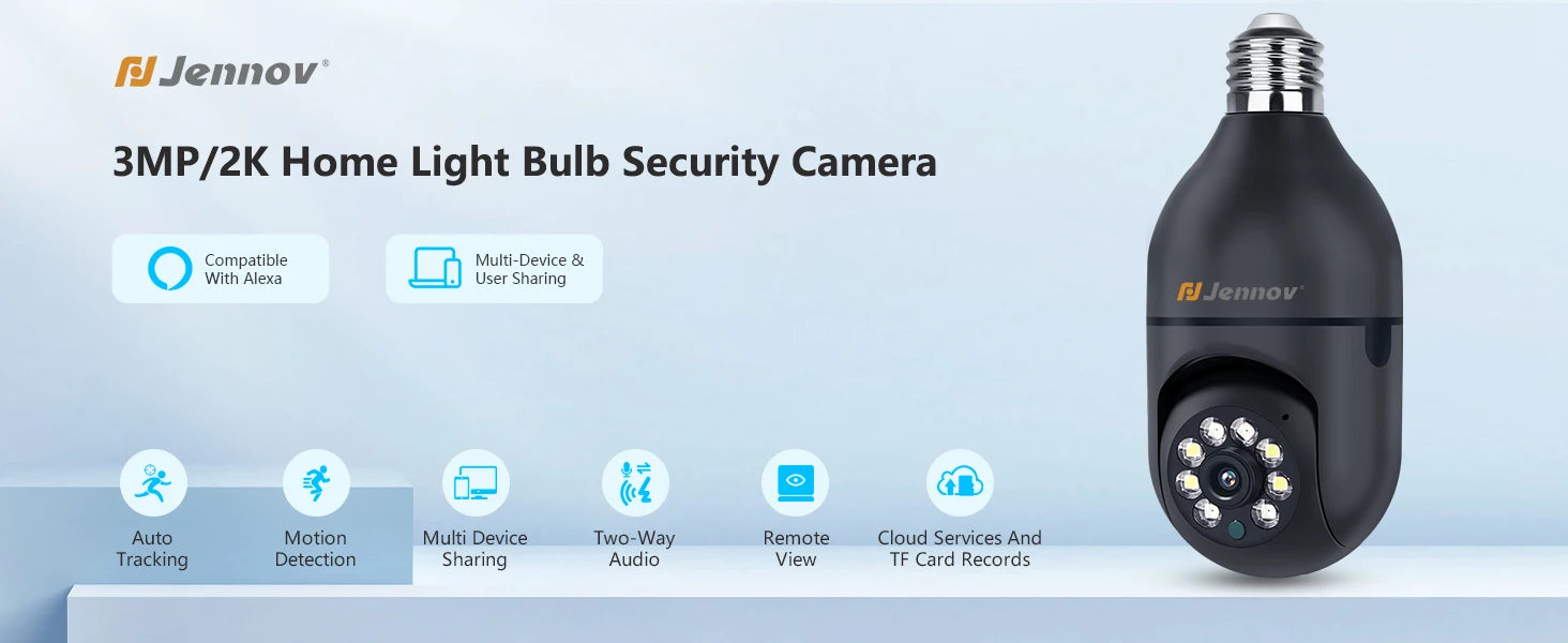 ViewCam Jennov 360 Security Bulb 360° Panoramic HD Video Night Vision & Motion Detection
