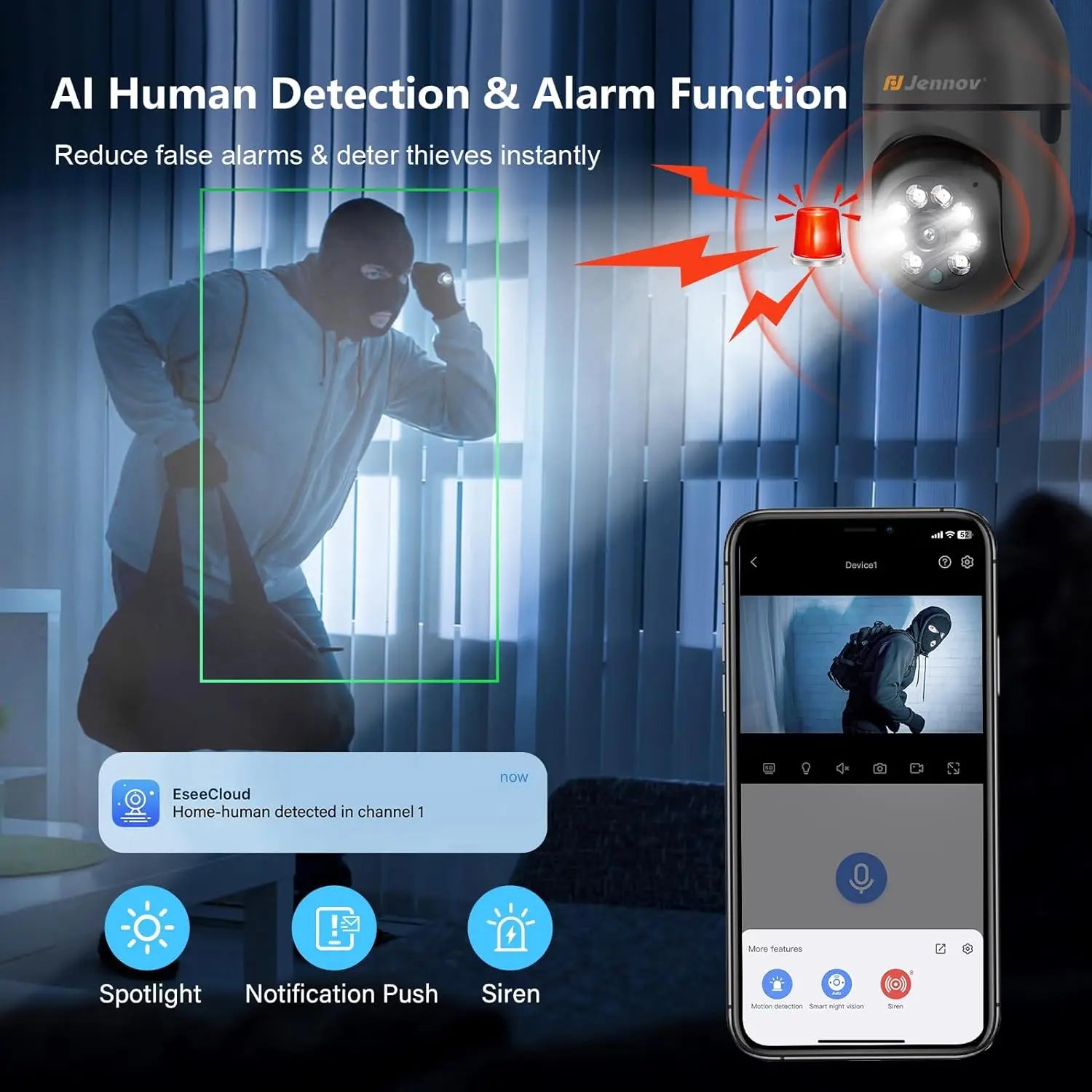ViewCam Jennov 360 Security Bulb 360° Panoramic HD Video Night Vision & Motion Detection