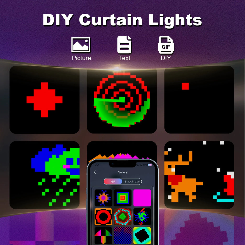 AuraCurtain LED Lights Smart Curtain String Lights RGB Color Syncing USB Powered