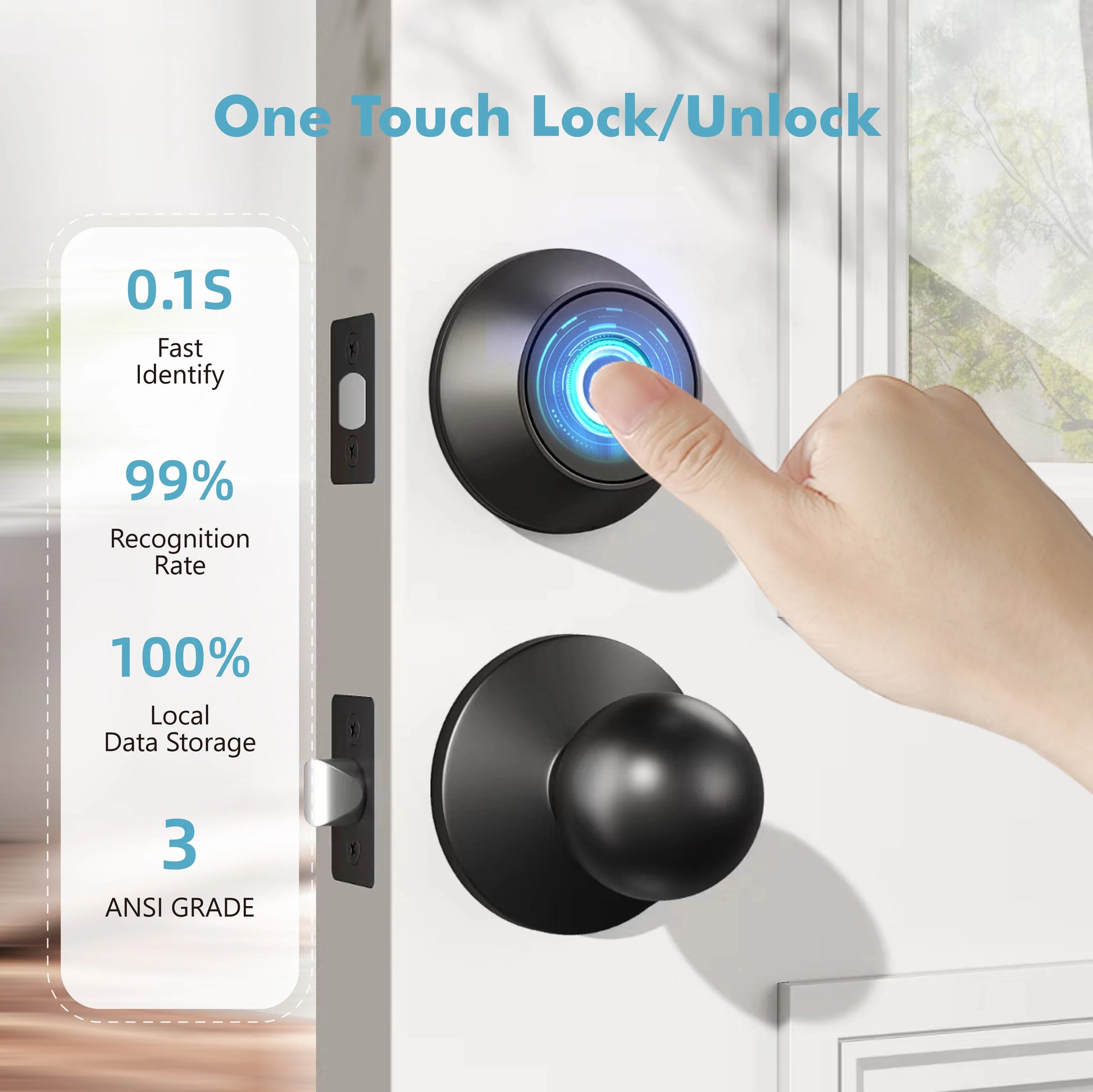 KeylessHome Smart Lock Fingerprint & Keypad Door Lock Bluetooth/Wi-Fi Smartphone App