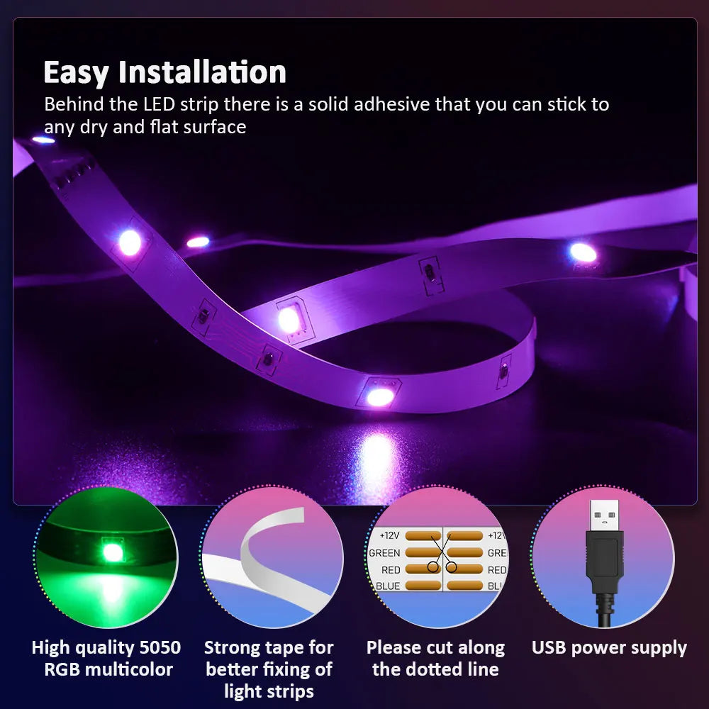 ColorSync RGB Strip Lights Smart LED Light Strip Bluetooth + Remote Control Music Sync Mode