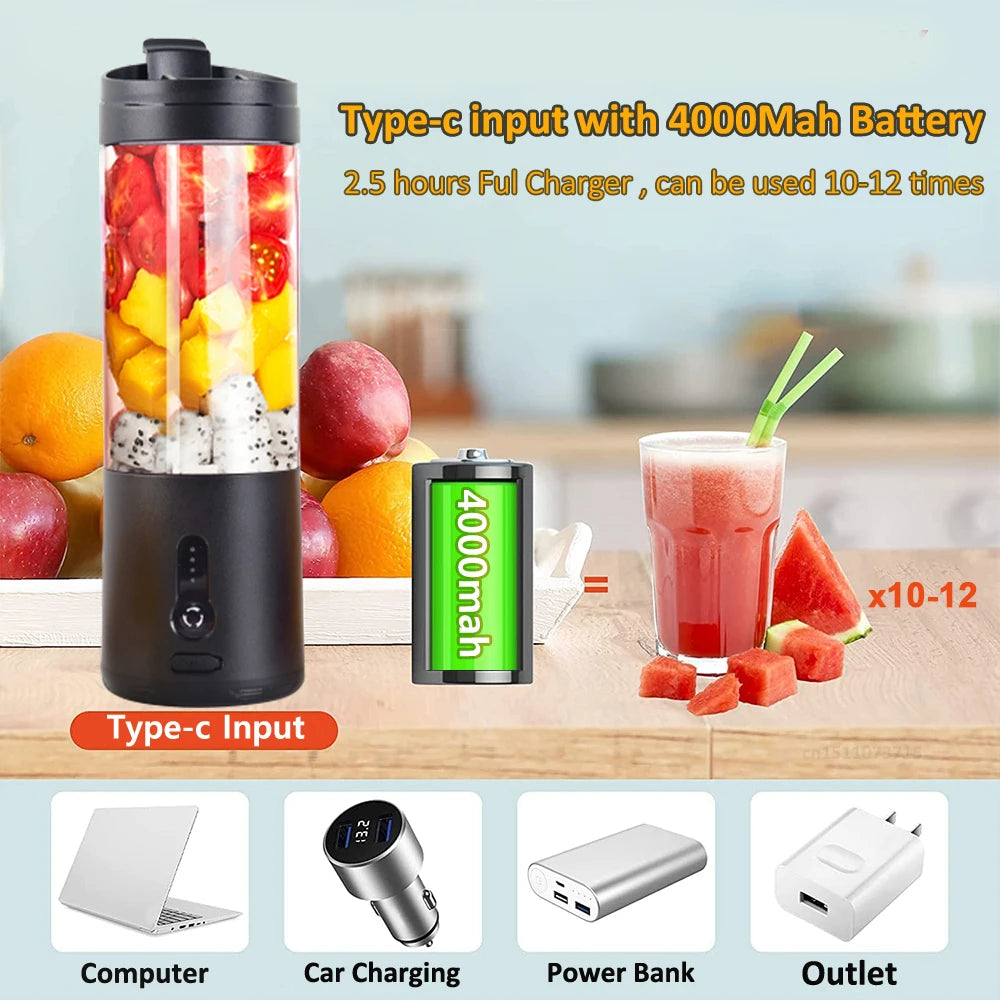 BlendGo Portable Blender USB Rechargeable Personal Blender  380ml High-Speed Blades