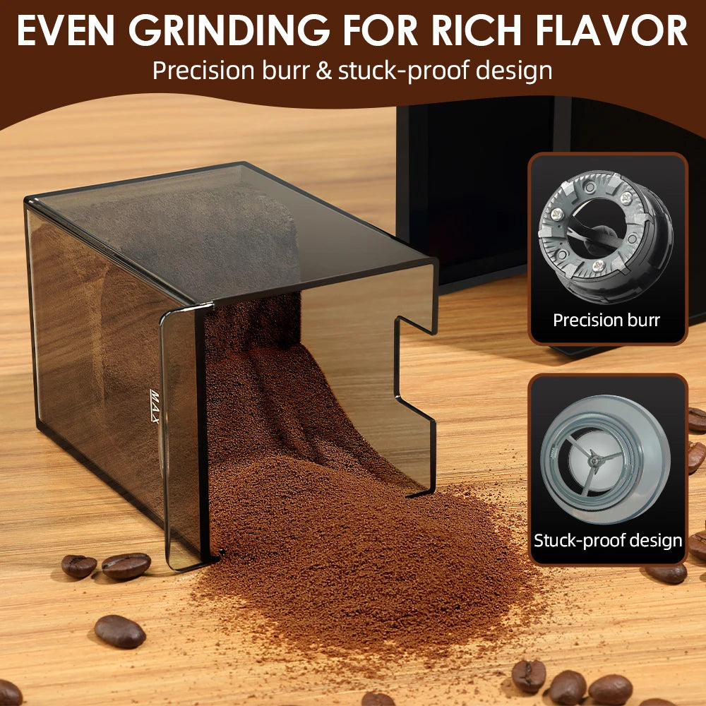 BeanMaster Coffee Grinder Electric Burr Mill Grinder Built-In Cleaning Brush