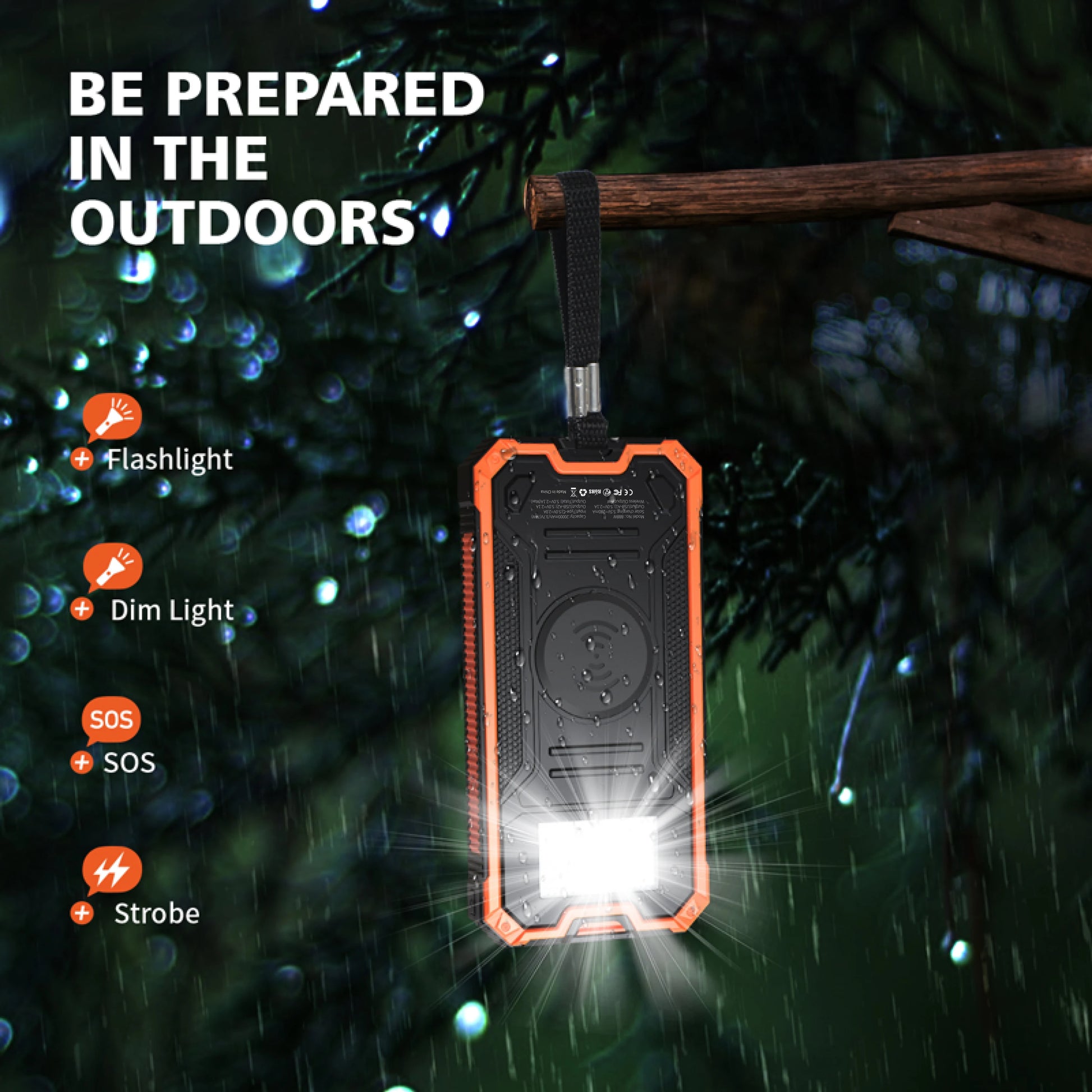 SunCharge 20,000mAh Power Bank Solar Portable Charger Dual USB Output LED Flashlight