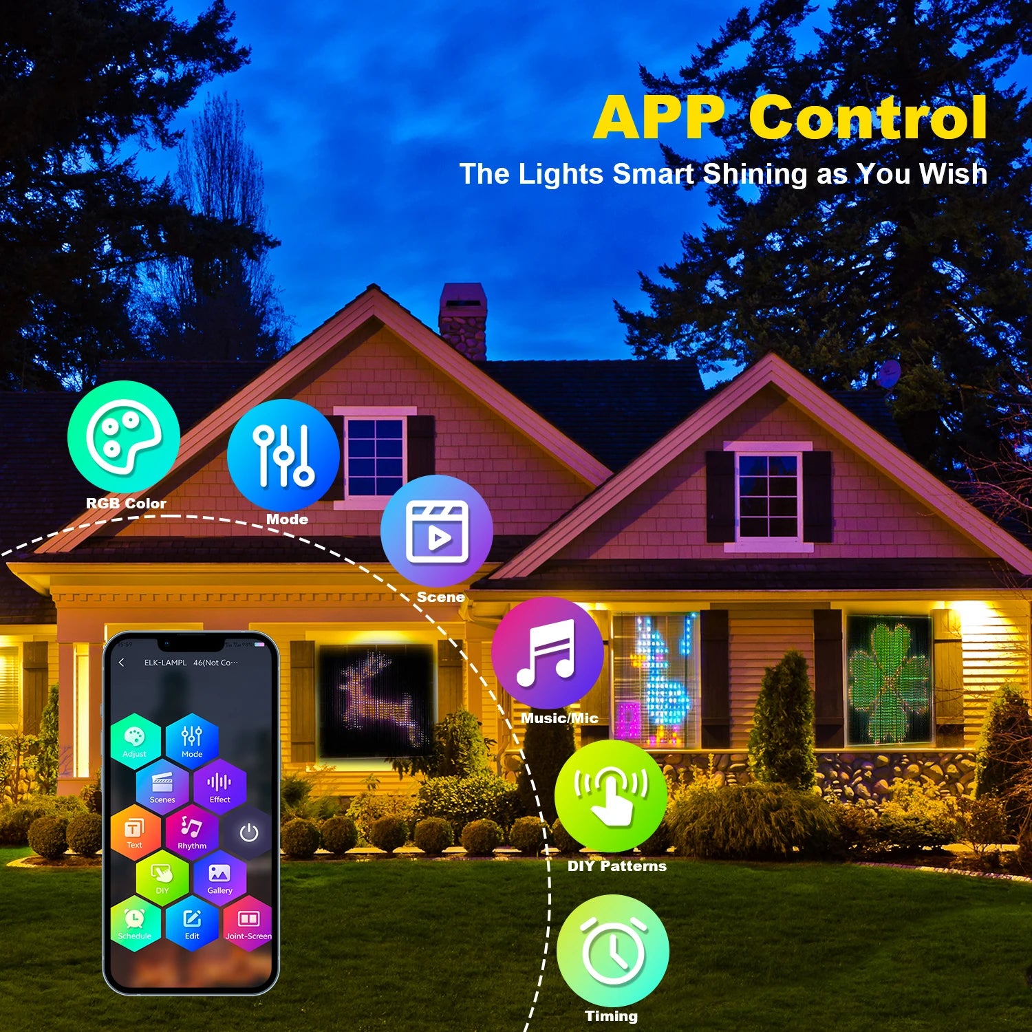 AuraCurtain LED Lights Smart Curtain String Lights RGB Color Syncing USB Powered