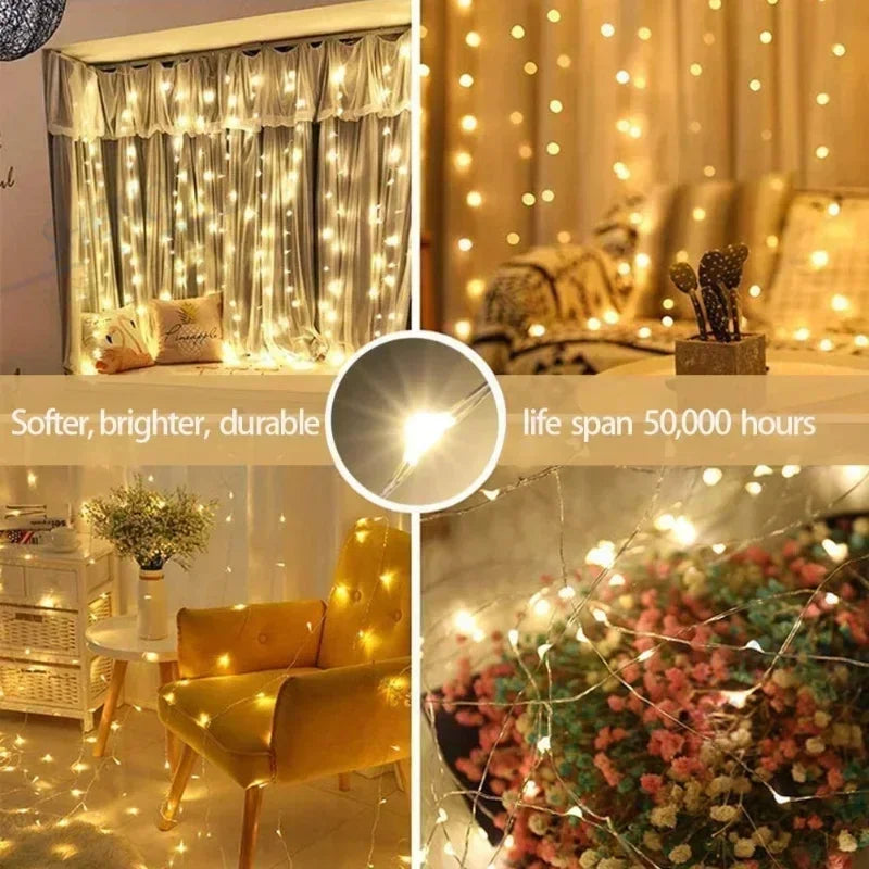 SparkleView Curtain Garland  LED Fairy Light Curtain USB Powered Remote Control (Brightness/Timer Modes)