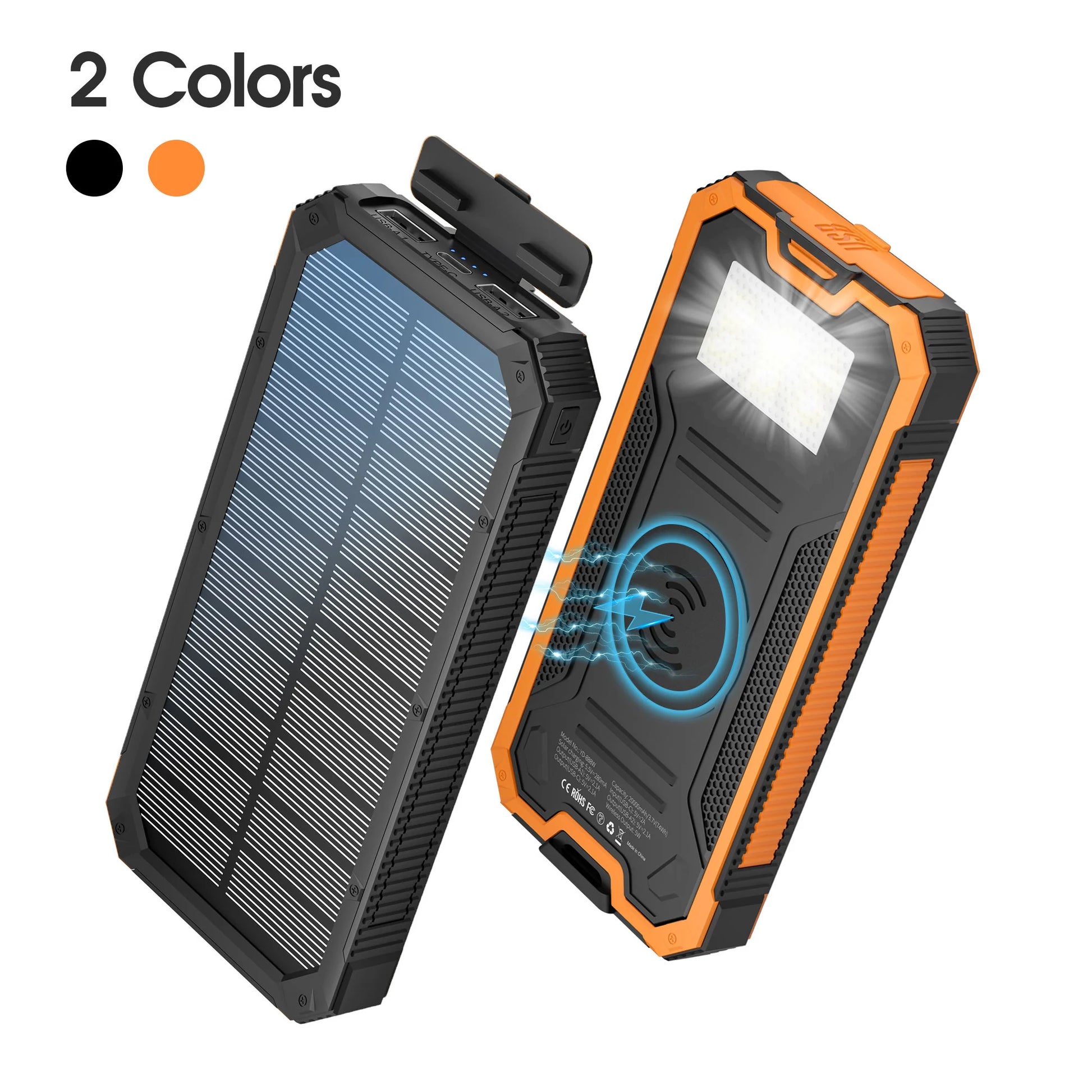 SunCharge 20,000mAh Power Bank Solar Portable Charger Dual USB Output LED Flashlight