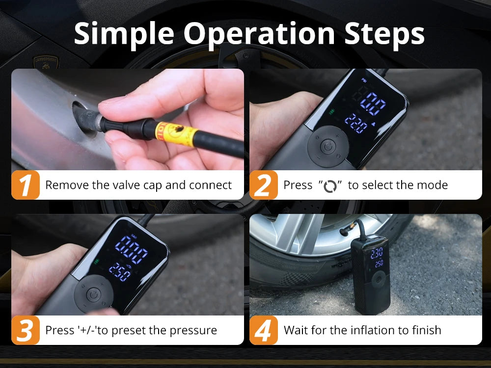AutoPump Pro Inflator Portable Electric Air Pump  Digital PSI Gauge  USB Rechargeable Battery