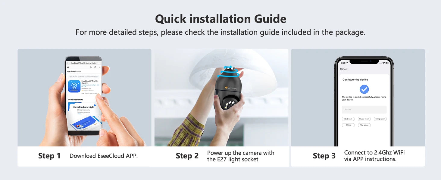 ViewCam Jennov 360 Security Bulb 360° Panoramic HD Video Night Vision & Motion Detection