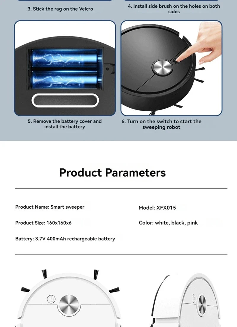SweepBot 4000 Robotic Vacuum Cleaner Smart Sensors with Anti-Collision Detection