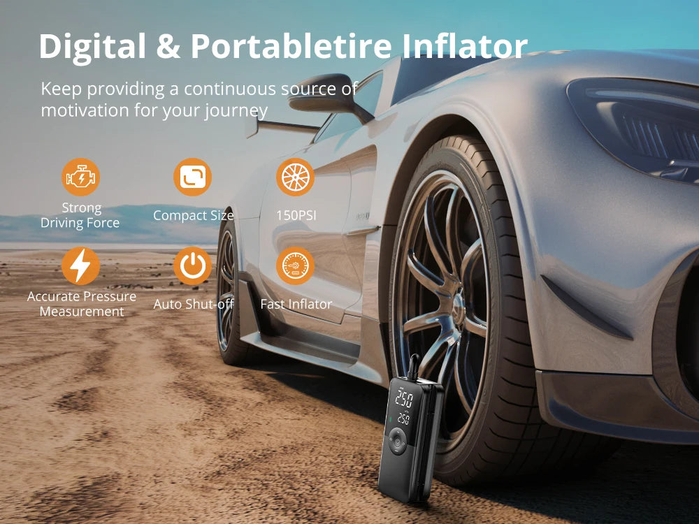 AutoPump Pro Inflator Portable Electric Air Pump  Digital PSI Gauge  USB Rechargeable Battery