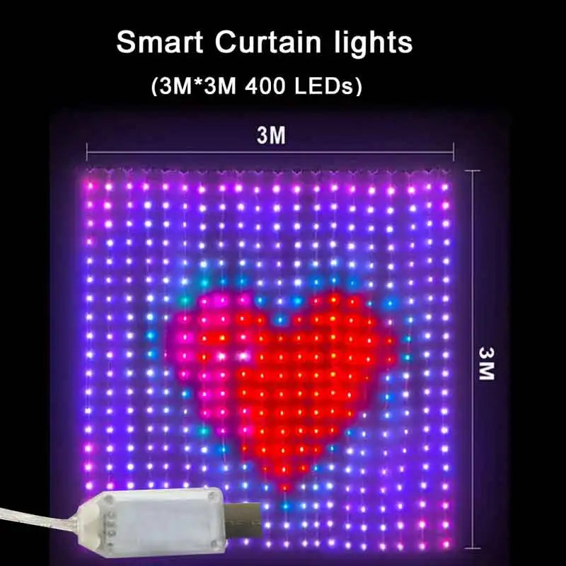 AuraCurtain LED Lights Smart Curtain String Lights RGB Color Syncing USB Powered