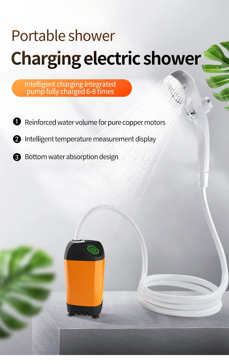 TrailShower Camping Shower Portable Electric Outdoor Shower Up to 3L/min Built-In LED Lantern