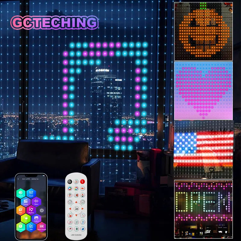 AuraCurtain LED Lights Smart Curtain String Lights RGB Color Syncing USB Powered