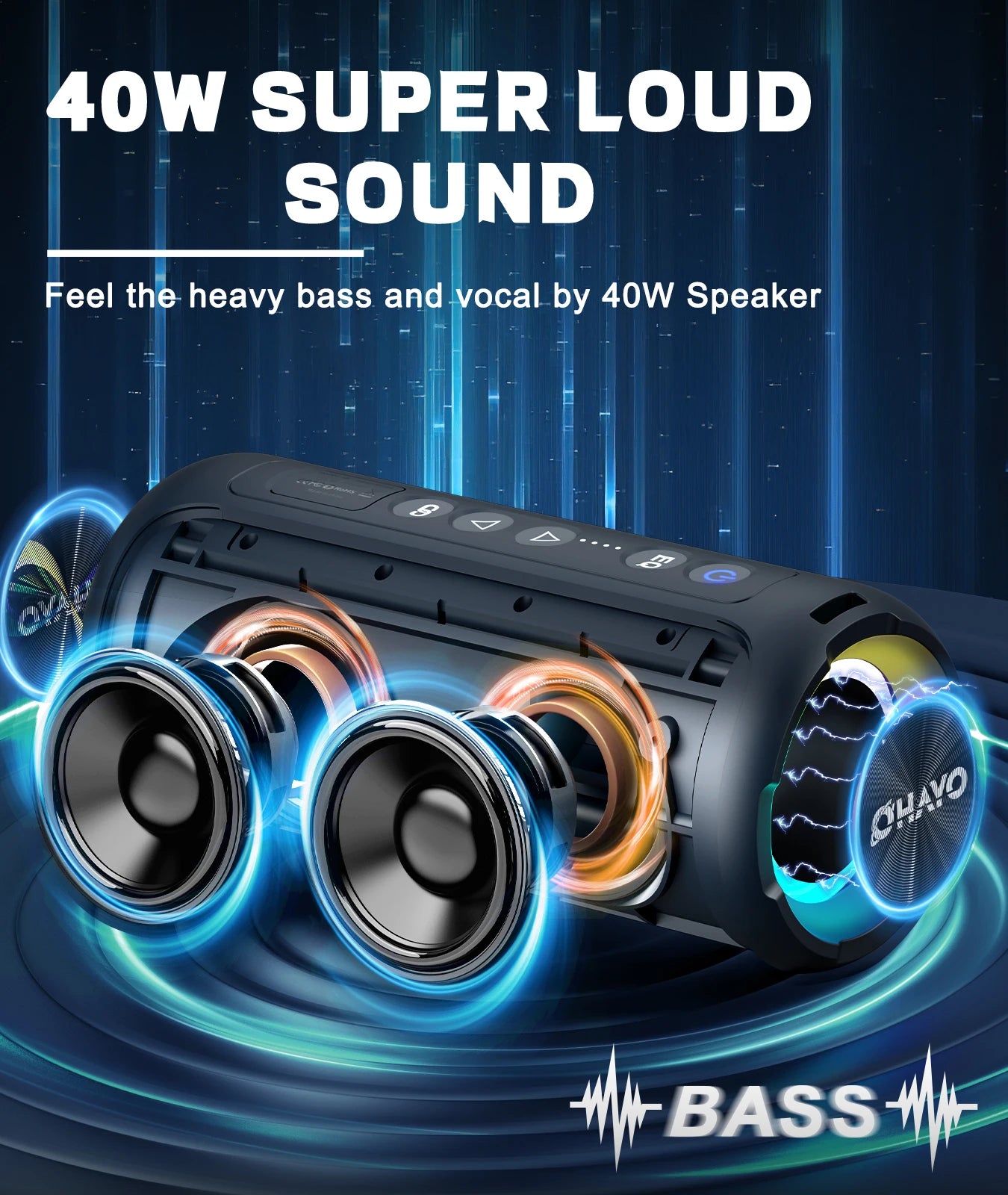 BeatWave Bluetooth Speaker Waterproof RGB Speaker Output Power 40W LED Light Pulse