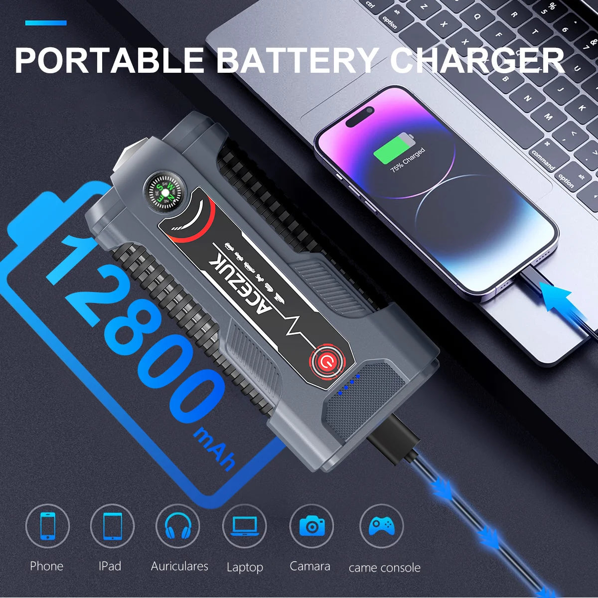 JumpStart Pro 1200A  Portable Car Jump Starter Built-In Flashlight with SOS Strobe