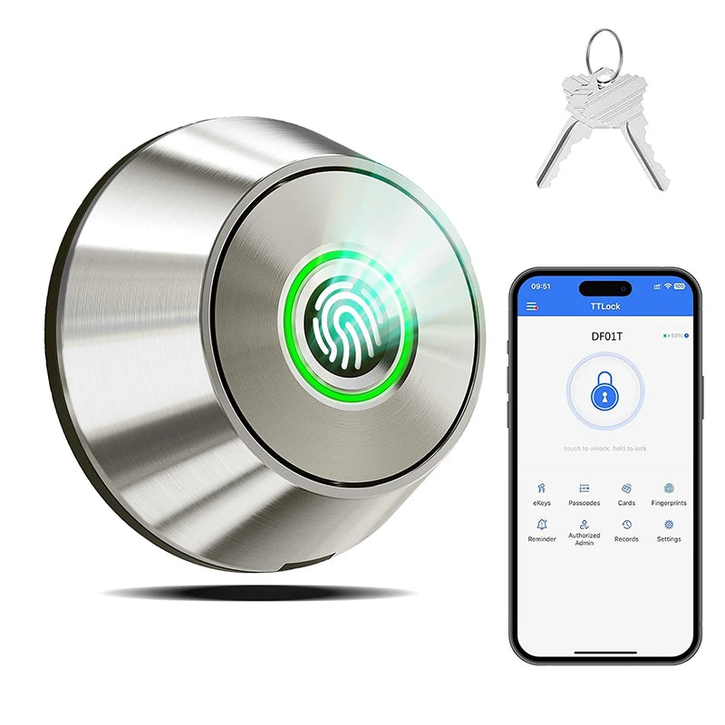 KeylessHome Smart Lock Fingerprint & Keypad Door Lock Bluetooth/Wi-Fi Smartphone App