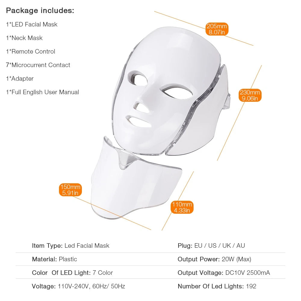 Radiance LED Therapy Mask Light Modes 7 Colors Anti-Aging Acne Care Skin Brightening