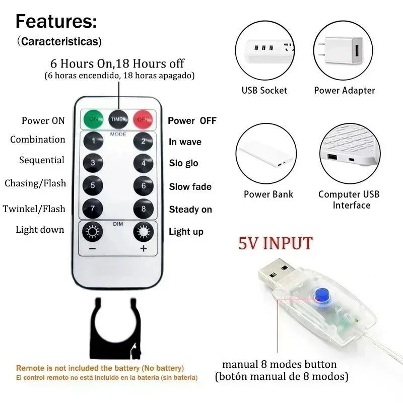 SparkleView Curtain Garland  LED Fairy Light Curtain USB Powered Remote Control (Brightness/Timer Modes)