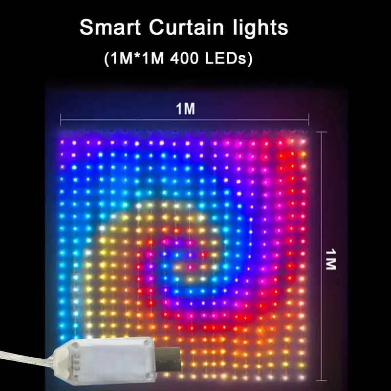 AuraCurtain LED Lights Smart Curtain String Lights RGB Color Syncing USB Powered