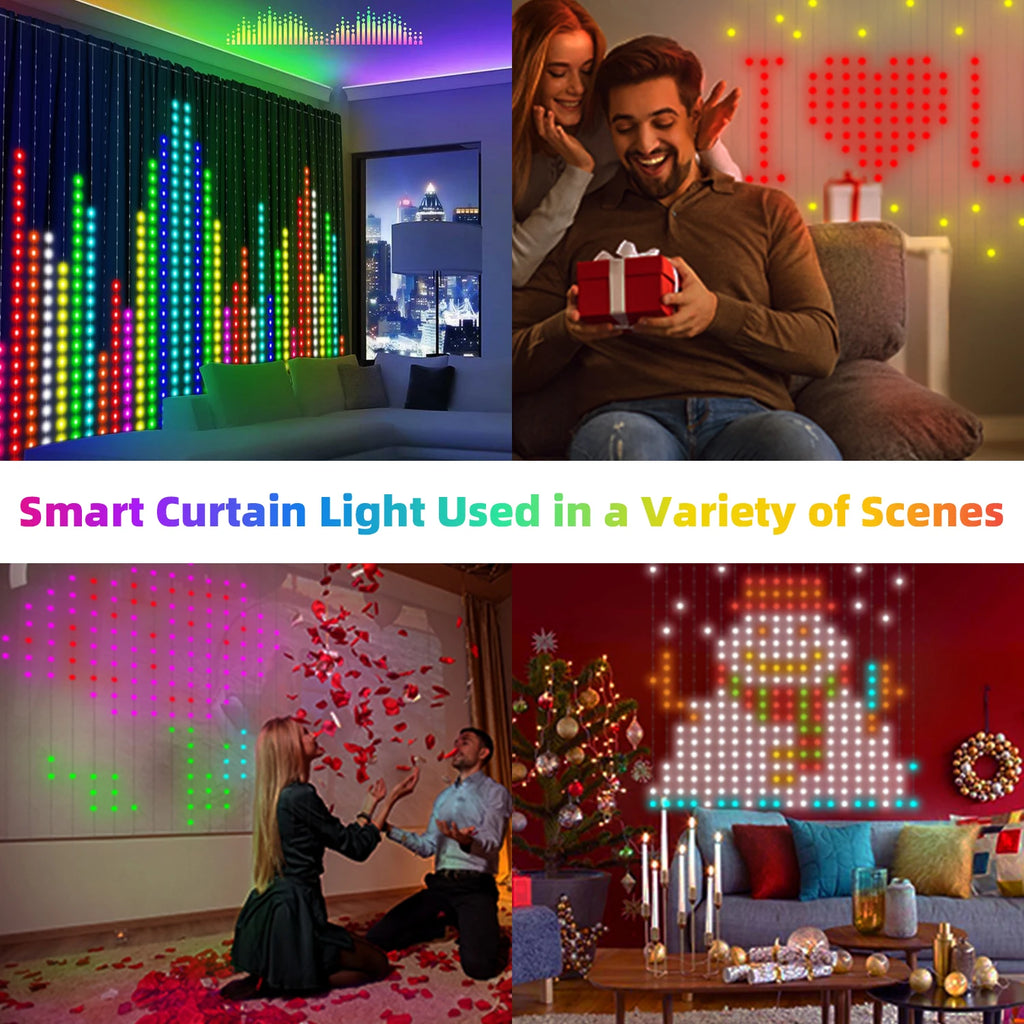 AuraCurtain LED Lights Smart Curtain String Lights RGB Color Syncing USB Powered