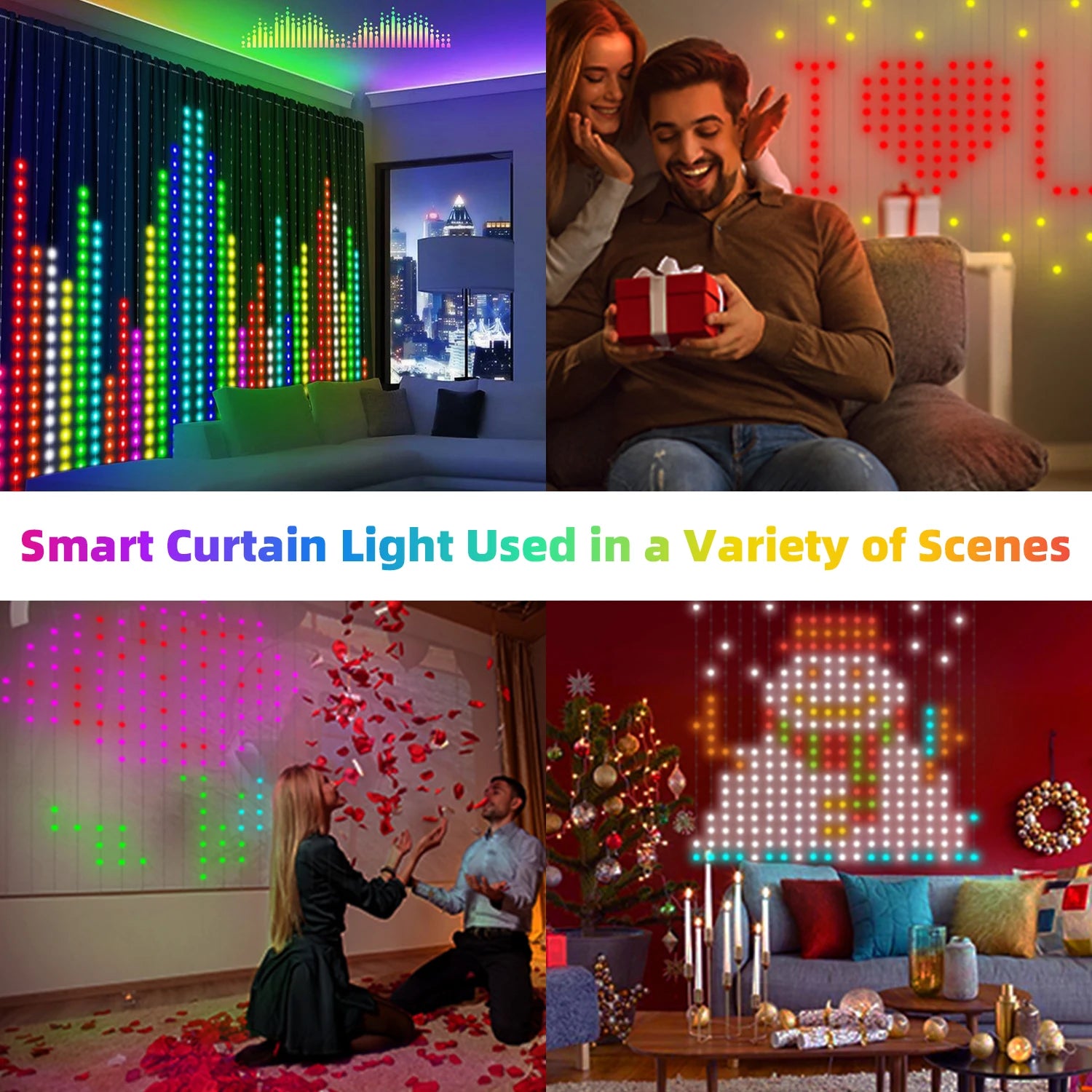 AuraCurtain LED Lights Smart Curtain String Lights RGB Color Syncing USB Powered