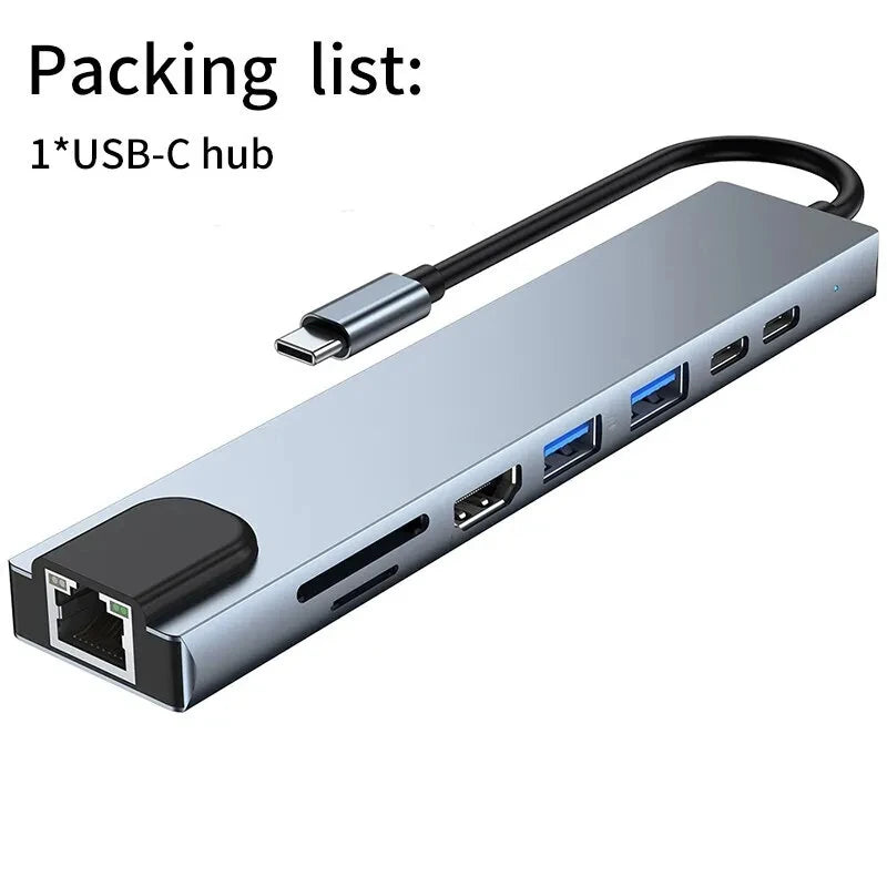 PortHub 8-in-1 USB-C Hub Laptop Docking Station  HDMI (4K) SD & microSD Reader
