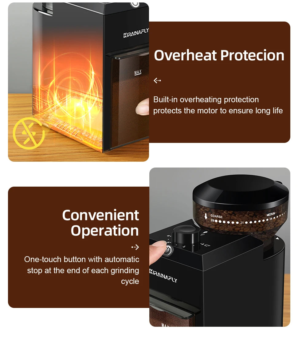 BeanMaster Coffee Grinder Electric Burr Mill Grinder Built-In Cleaning Brush