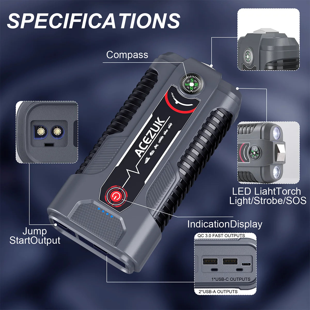 JumpStart Pro 1200A  Portable Car Jump Starter Built-In Flashlight with SOS Strobe