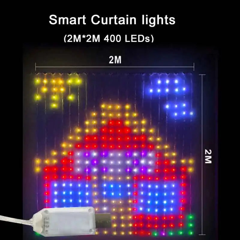 AuraCurtain LED Lights Smart Curtain String Lights RGB Color Syncing USB Powered