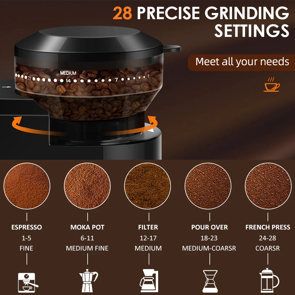 BeanMaster Coffee Grinder Electric Burr Mill Grinder Built-In Cleaning Brush