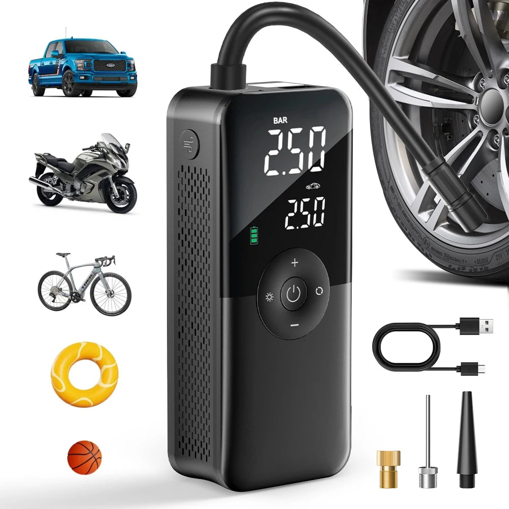 AutoPump Pro Inflator Portable Electric Air Pump  Digital PSI Gauge  USB Rechargeable Battery