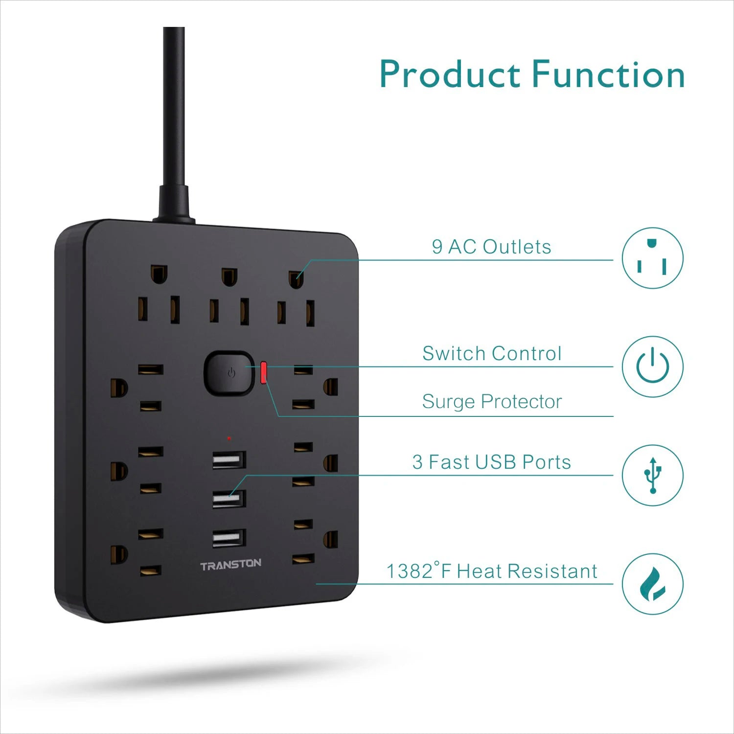 PowerHub Surge Protector Multi-Outlet Power Strip 6 AC Outlets + 4 USB Ports