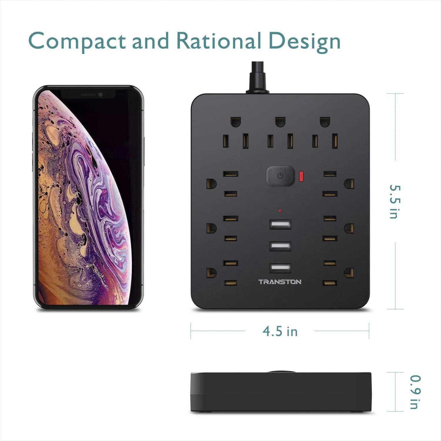 PowerHub Surge Protector Multi-Outlet Power Strip 6 AC Outlets + 4 USB Ports