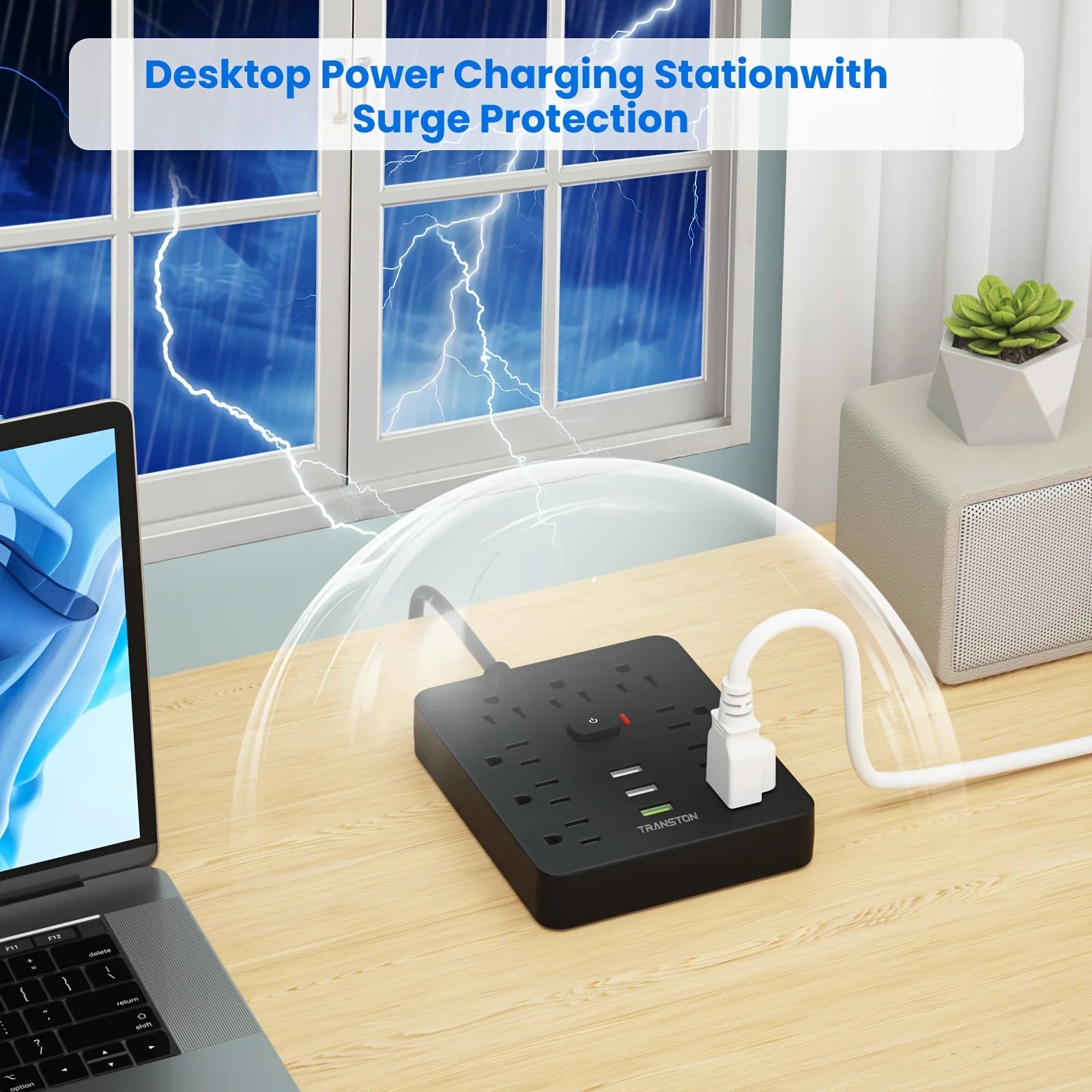 PowerHub Surge Protector Multi-Outlet Power Strip 6 AC Outlets + 4 USB Ports
