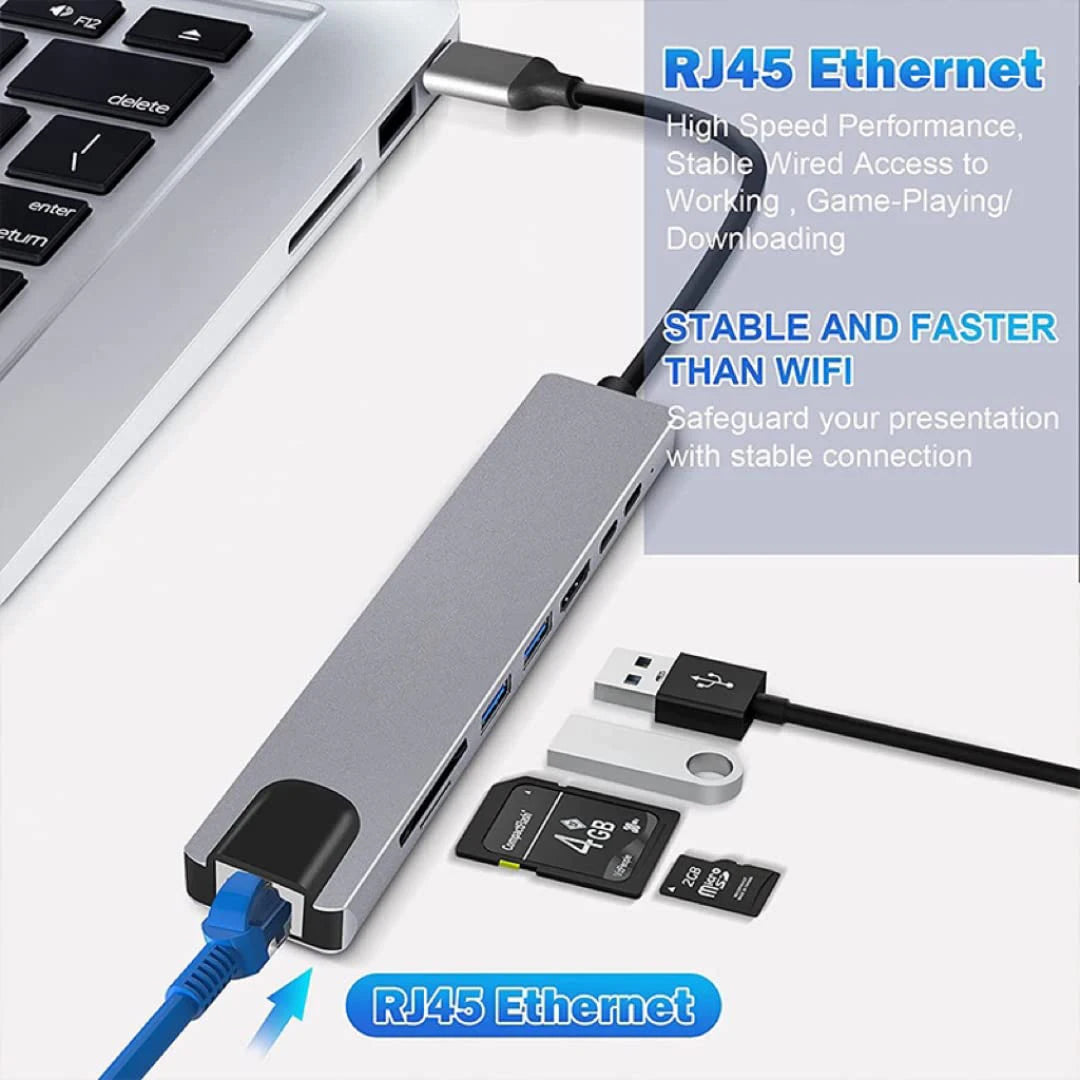 PortHub 8-in-1 USB-C Hub Laptop Docking Station  HDMI (4K) SD & microSD Reader