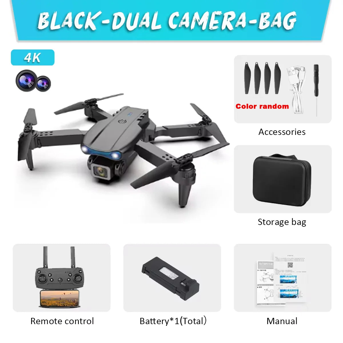 SkyCam 4K Drone HD Dual-Lens  Features Foldable Design Remote + Smartphone App