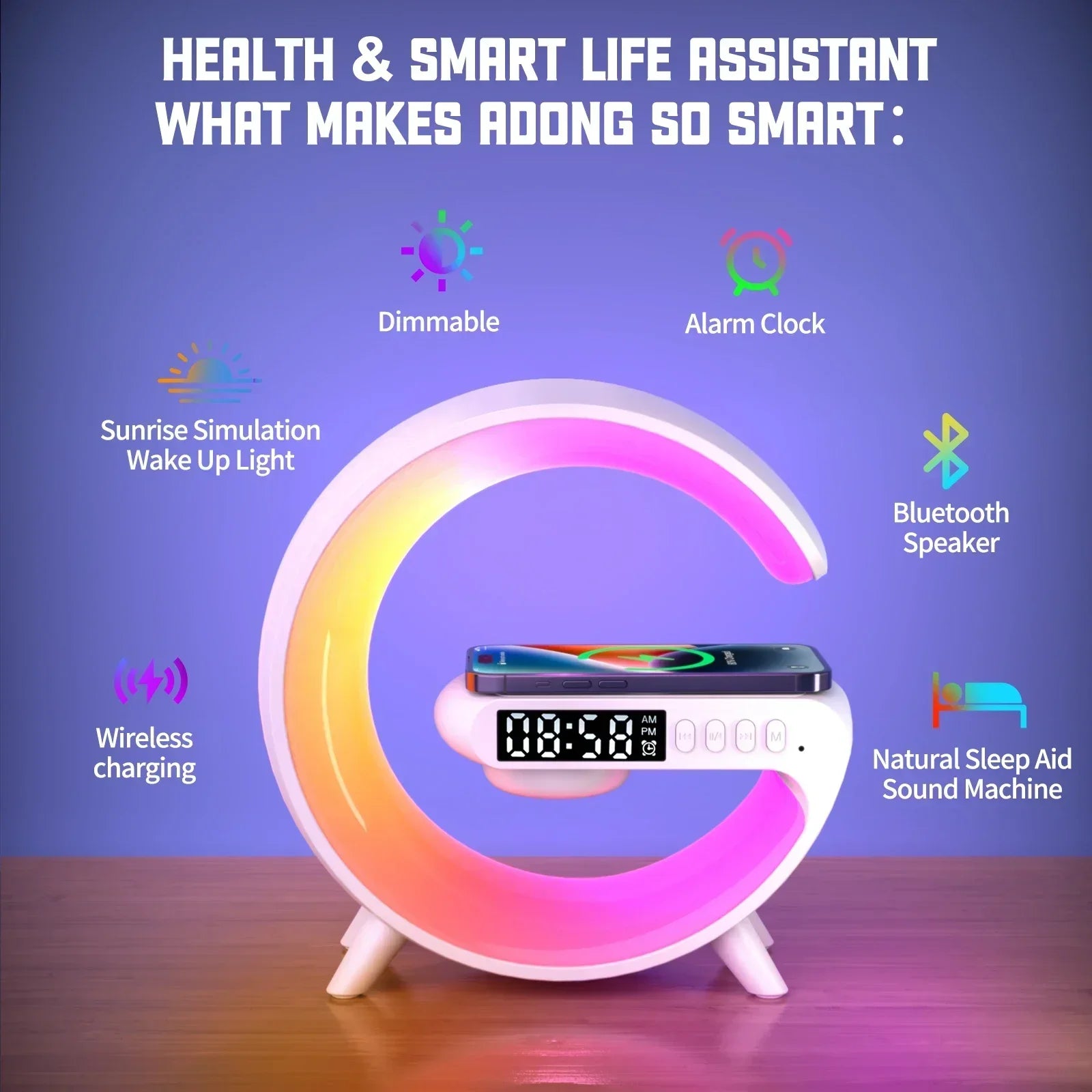 DreamStation Bedside Clock Smart Alarm Clock Qi Wireless Charger LED Soft Night Light
