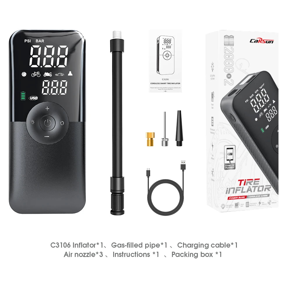 AutoPump Pro Inflator Portable Electric Air Pump  Digital PSI Gauge  USB Rechargeable Battery